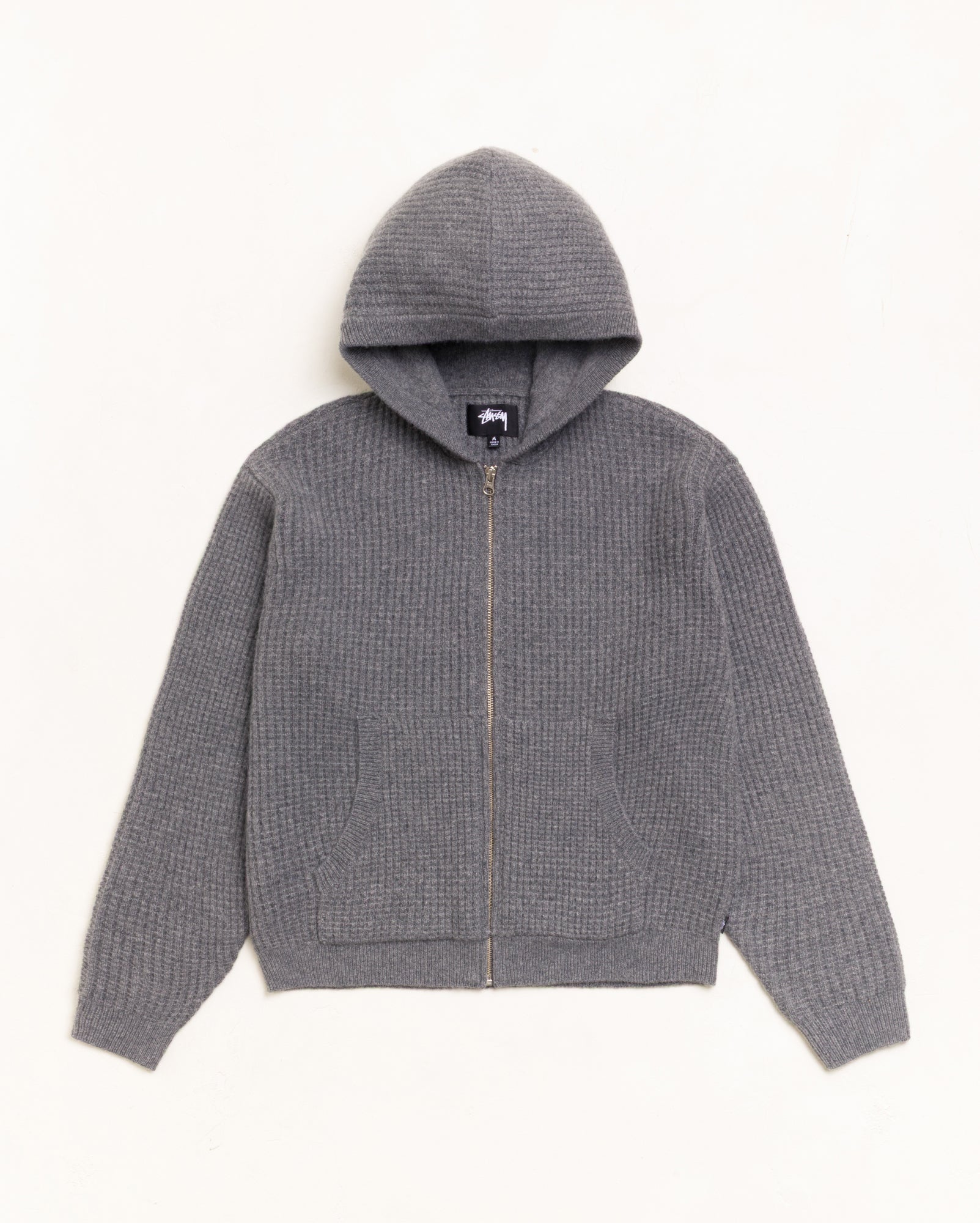 WAFFLE CASHMERE ZIP HOOD SWEATER