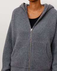 WAFFLE CASHMERE ZIP HOOD SWEATER