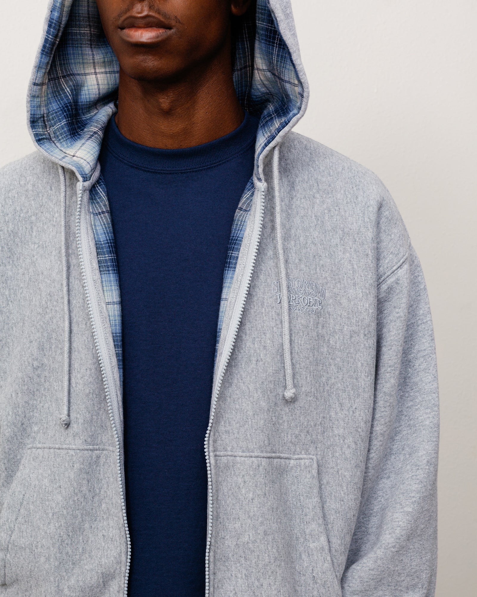 PLAID LINED ZIP HOODIE